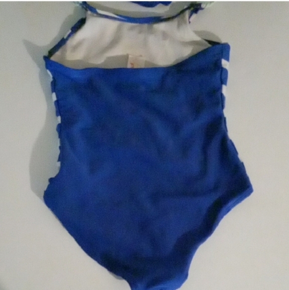 Cat & Jack Blue and White Striped Kids Swim One Piece - Picture 2 of 3